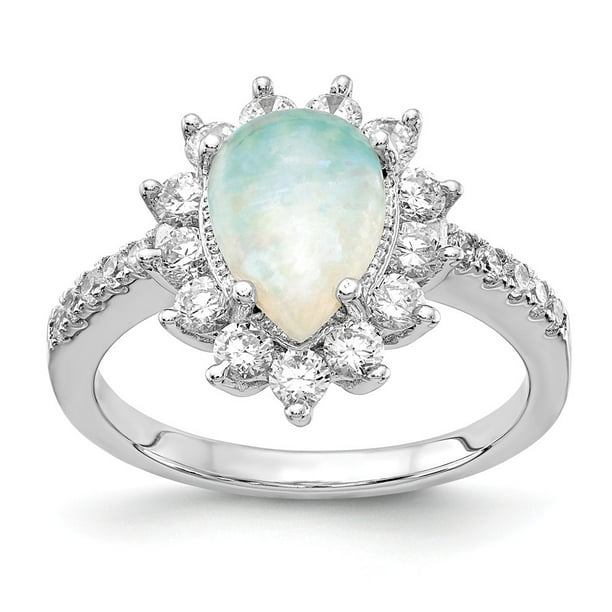 Sterling Silver 925 PEAR DESIGN LIGHT BLUE LAB OPAL CLEAR CZ ENGAGEMENT RING Sterling Silver 925 PEAR DESIGN LIGHT BLUE LAB OPAL CLEAR CZ ENGAGEMENT RING